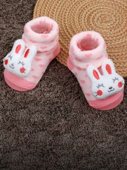 Baby Moo - Bunny Heart Cotton Anti-Skid 3D Socks - Pink (0-6 Months)
