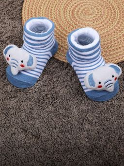 Baby Moo - Elephant Trunk Cotton Anti-Skid 3D Socks - Blue (0-6 Months)