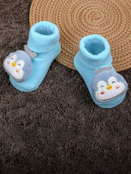 Baby Moo - Happy Penguin Cotton Anti-Skid 3D Socks - Blue (0-6 Months)
