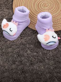 Baby Moo - Sleeping Bird Cotton Anti-Skid 3D Socks - Purple (0-6 Months)