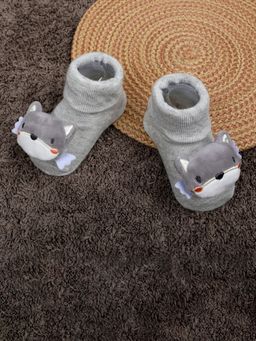 Baby Moo - Husky Cotton Anti-Skid 3D Socks - Grey (0-6 Months)