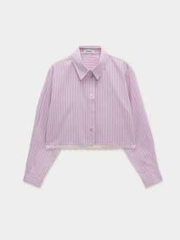 Pomelo - Lace Trim Cropped Stripe Shirt - Pink