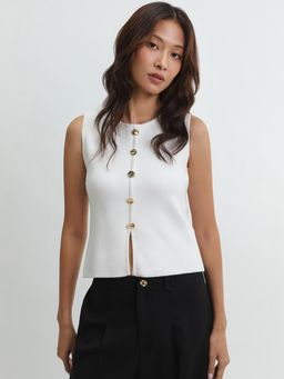Pomelo - Button Front Knit Tank Top - White
