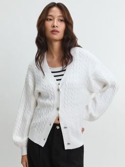 Pomelo - Knit Balloon Sleeve Cardigan - Nude