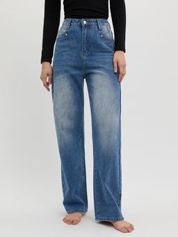 Pomelo - High Rise Straight Leg Jeans - Blue