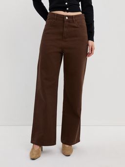 Pomelo - Relaxed Wide Leg Jeans - Brown