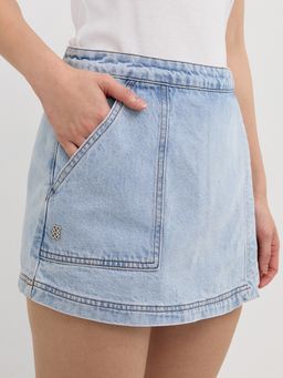Pomelo - Wrap Front Denim Skirt - Blue