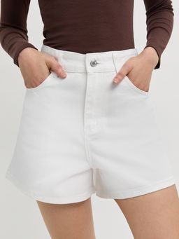 Pomelo - High Waist Denim Shorts - White