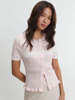 Pomelo - Ruffle Hem Cardigan Top - Pink