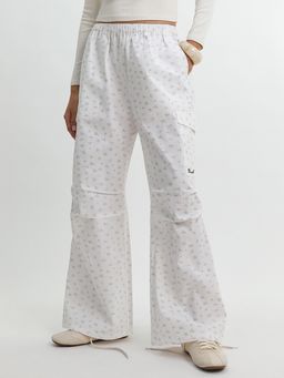 Pomelo - Floral Wide Leg Cargo Pants - White