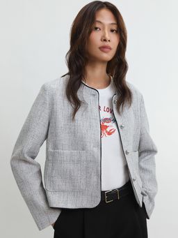 Pomelo - Tweed Collarless Jacket - Grey