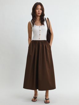 Pomelo - Button Front Knit Dress - Brown