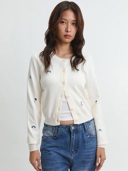 Pomelo - Embroidered Cardigan - Nude