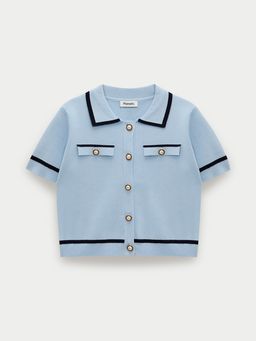 Pomelo - Button Front Knit Polo Top - Blue