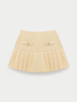 Pomelo - Tweed Pleated Mini Skirt - Yellow