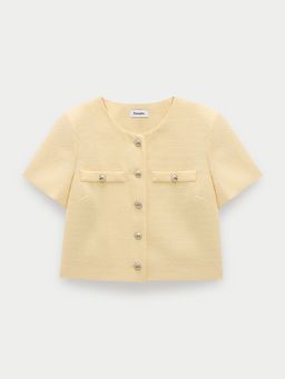 Pomelo - Textured Button Front Short Sleeve Blouse - Yellow