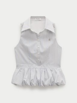 Pomelo - Striped Peplum Sleeveless Shirt Blouse - Blue
