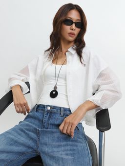 Pomelo - Sheer Sleeve Shirt - White