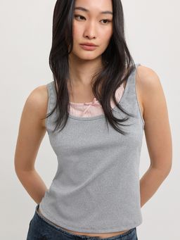 Pomelo - Scoop Neck Ribbed Tank Top - Grey
