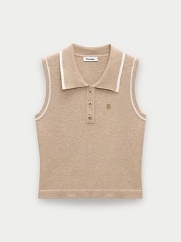 Pomelo - Collared Button Knit Tank Top - Nude