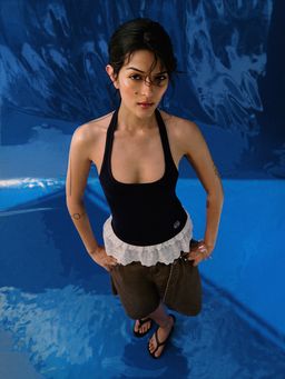 Pomelo - Lace Trim Tank Top - Blue