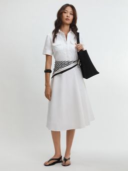 Pomelo - Belted Midi Dress - White
