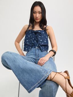 Pomelo - Pinstripe Bow Front Layered Cami Top - Blue
