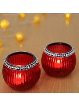 HomeTown - Glass Votive Set in Red Colour