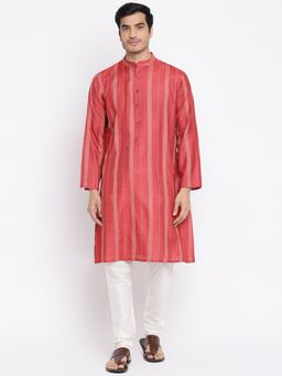 Fabindia - Magenta Silk Blend Dobby Long Kurta