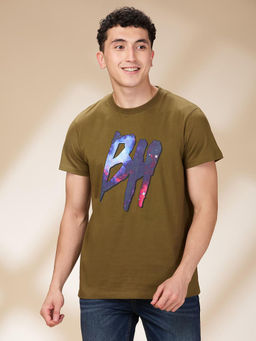 Being Human - Dark Olive Easy Fit Round Neck Men's T-Shirt by Being Human Clothing