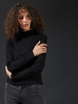 Campus Sutra - Black Women Solid Sweatshirts