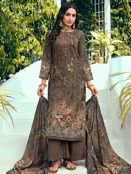 Stylee LIFESTYLE - Brown Cotton Digital Printed Dress Material