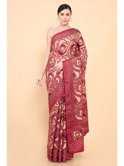 Soch - Women Marron Organza Printed Saree with Unstitched Blouse
