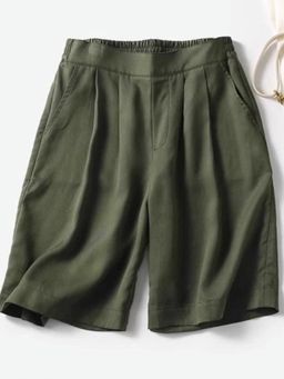 Outzidr - Olive Elasticated Pleated Shorts