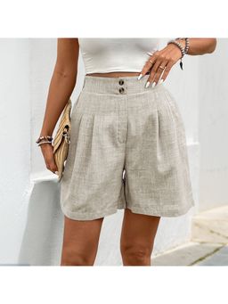 Outzidr - Cream Buttoned Down Relaxed Shorts