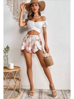 Outzidr - White Printed Front Overlap Detail Shorts