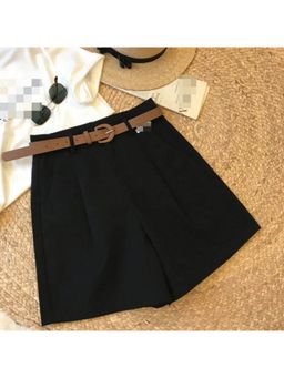 Outzidr - Black Front Pleat Formal Shorts