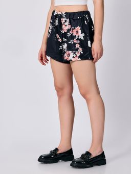 Outzidr - Black Floral Printed Shorts