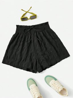 Outzidr - Black Flowy Textured Shorts
