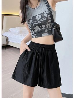 Outzidr - Black Relaxed Fit Elasticated Drawstring Shorts