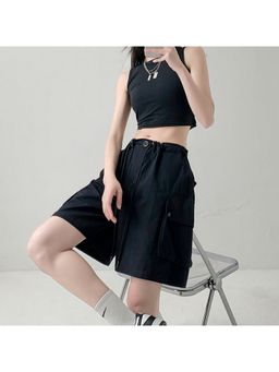 Outzidr - Black Relaxed Fit Drawstring Cargo Shorts
