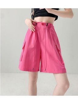 Outzidr - Relaxed Fit Pink Drawstring Cargo Shorts