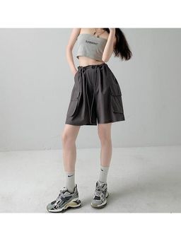 Outzidr - Charcoal Relaxed Fit Drawstring Cargo Shorts