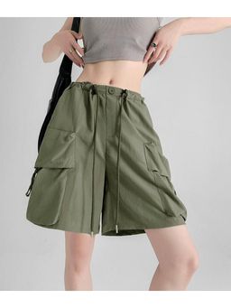 Outzidr - Olive Relaxed Fit Drawstring Cargo Shorts