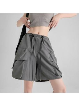 Outzidr - Relaxed Fit Drawstring Cargo Charcoal Shorts