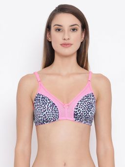 Clovia - Non-Padded Non-Wired Full Coverage Animal Print Bra Cotton Pink