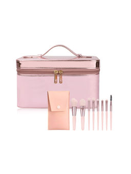 NFI Essentials - Pink Cosmetic Box & Makeup Brush with Pouch (Set of 9)