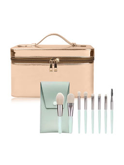 NFI Essentials - Beige Cosmetic Box & Makeup Brush with Pouch (Set of 9)