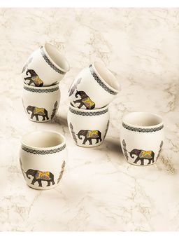 Voncasa - Kulhads, Hand Painted, Handmade, Off White, Ceramic, Set Of 6, 130 Ml