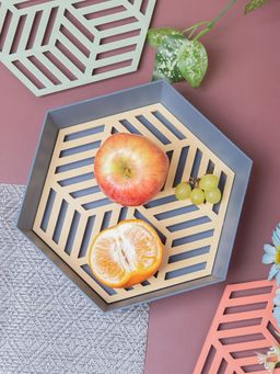 Voncasa - Decorative Geometry Fruit Basket With Removable Drainage Layer - Blue